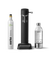 Front view of the Carbonator 3 in Matte Black beside a PET water bottle and 1 Aarke CO2 Cylinder.