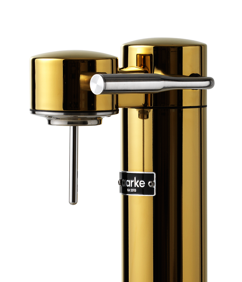 Aarke Carbonator 3 in Gold. Nozzle close up.