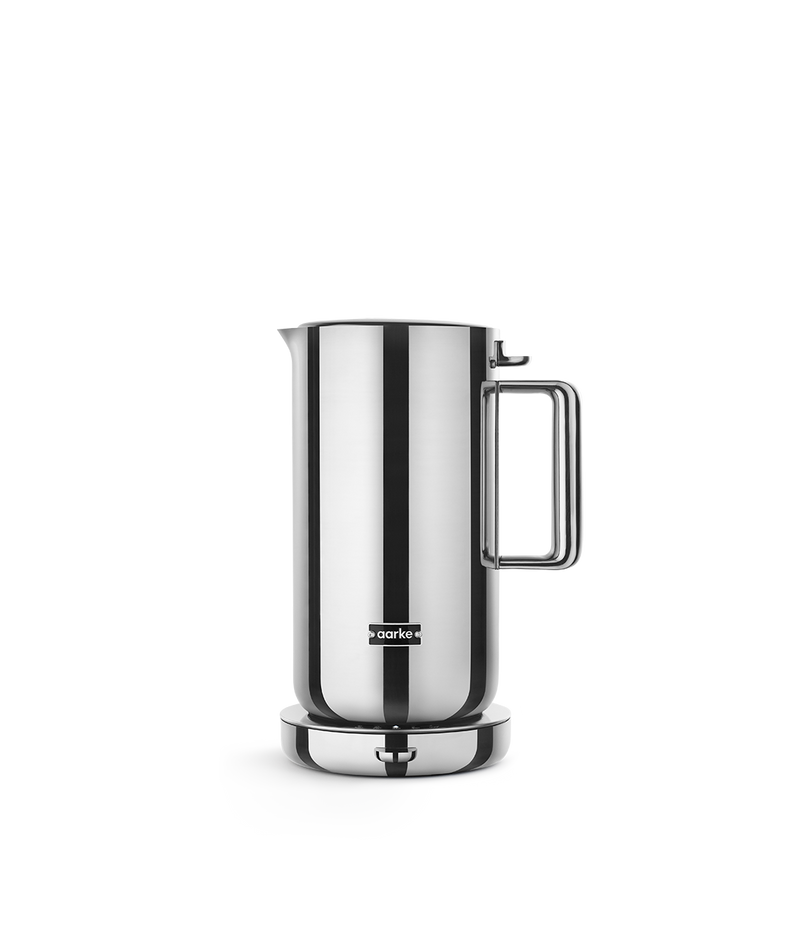 Aarke Stainless Steel Kettle. Side view.