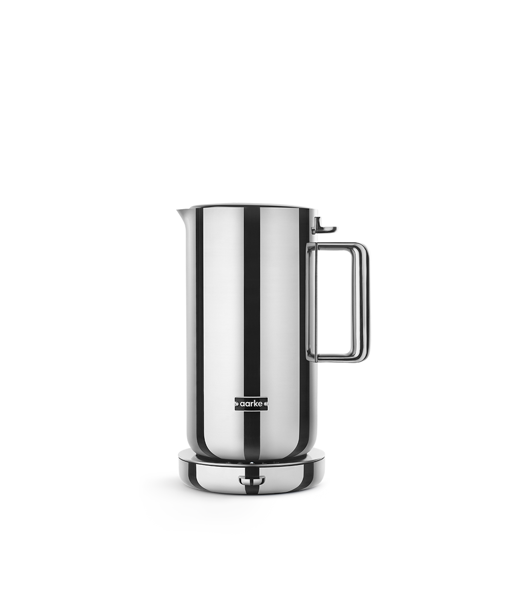 Aarke Stainless Steel Kettle. Side view.